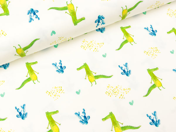 Baumwolljersey Tommy Krokodile und Herzen auf Offwhite