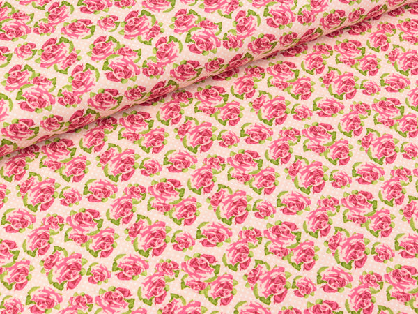 Baumwoll Webware Kim Rosenmuster auf Hellrosa