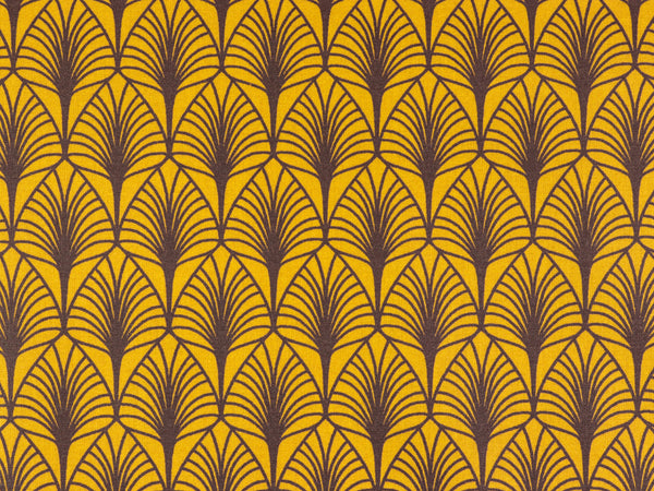 Beschichtete Baumwolle Leona Fächer grau auf Maisgelb