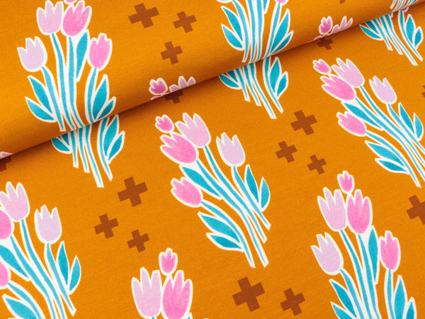 Hamburger Liebe Baumwolljersey Life Loves You Bouquet curry-bunt