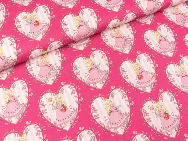 Steinbeck Webware Prinzessin Anneli Große Herzen auf Himbeerrosa