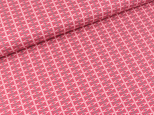 Baumwoll Webware Kim Grafik bunt auf Himbeere