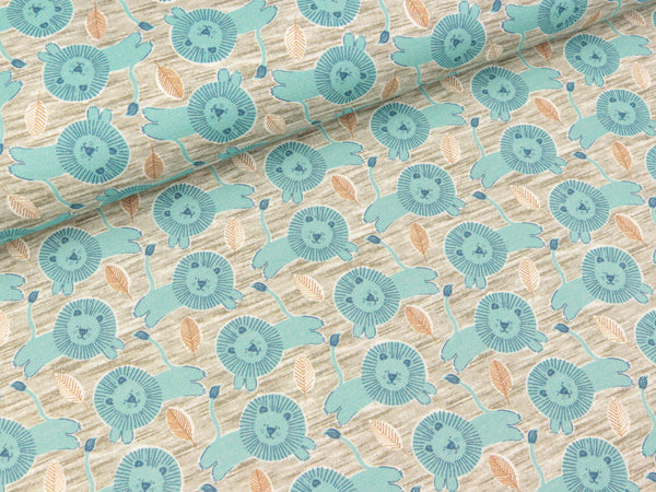 Baumwolljersey Little King Kleiner Löwe mint auf grau meliert