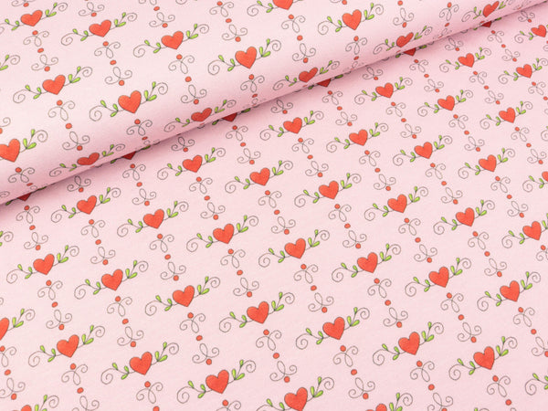 Steinbeck Baumwolljersey Prinzessin Anneli Kleine Herzen auf Rosa