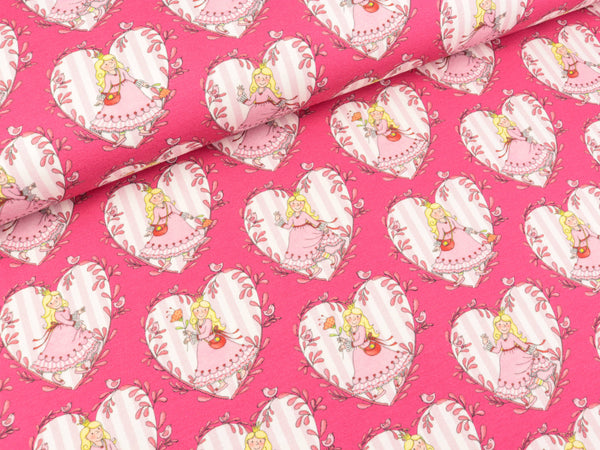 Steinbeck Baumwolljersey Prinzessin Anneli Große Herzen auf Himbeere