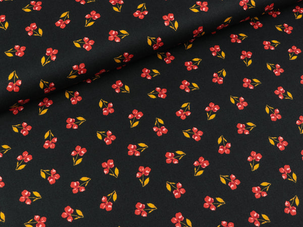 Baumwollpopeline Flower Blümchen auf Schwarz