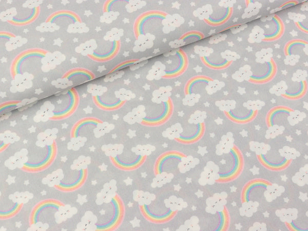 Baumwoll Webware Toni Rainbow and Cloud bunt auf Hellgrau