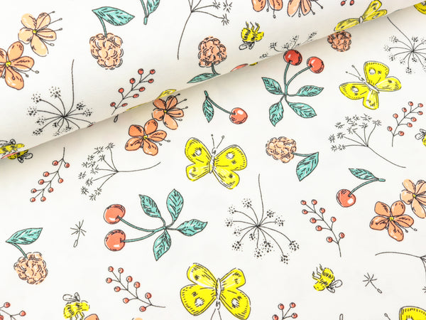 Baumwolljersey Fruit and Flowers weiß