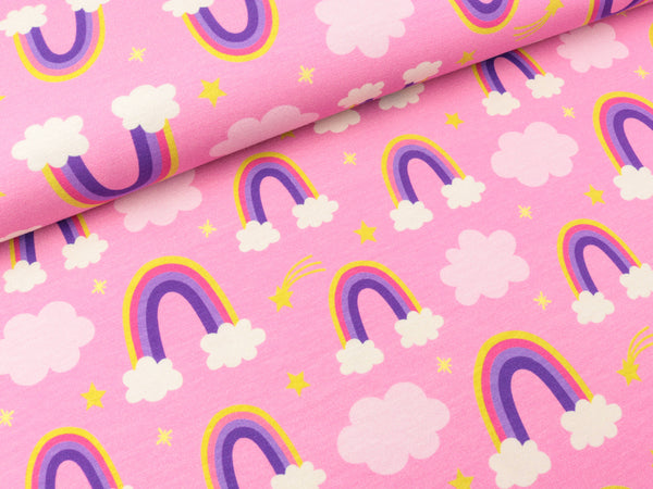 Baumwolljersey Prinzessin Phantasie Regenbogen bunt auf Rosa