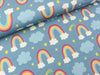 Baumwolljersey Prinzessin Phantasie Regenbogen bunt auf Rauchblau