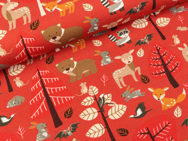 Steinbeck Baumwolljersey Woody Großes Waldabenteuer auf Rostrot