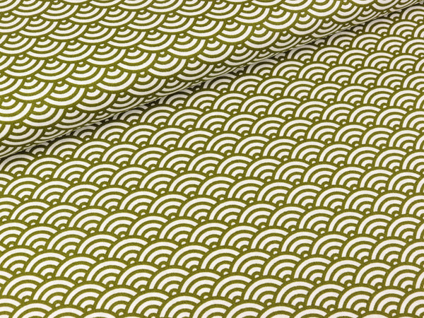 Baumwoll Webware Kurt Muscheldesign weiß-heugrün