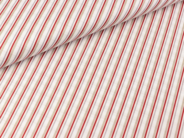 Baumwoll Webware Nordpol Streifen diagonal rot-weiß-hellgrau-beige