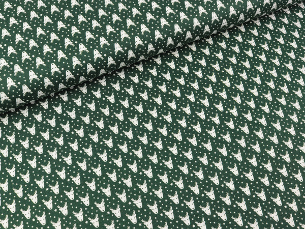 Baumwoll Webware Nordpol Minirentiere weiß auf Dunkelgrün