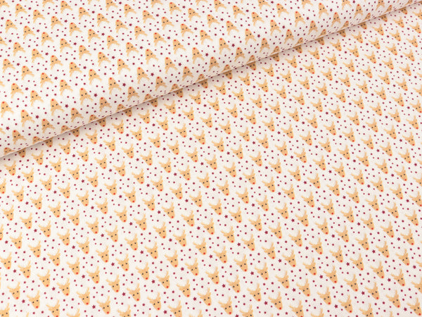 Baumwoll Webware Nordpol Minirentiere hellbraun auf Weiß