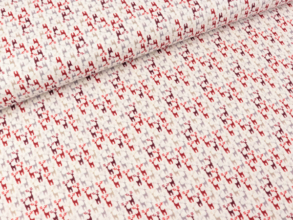 Baumwoll Webware Nordpol Minihirsche bunt auf Weiß