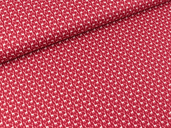 Baumwoll Webware Nordpol Minihirsche weiß auf Rot