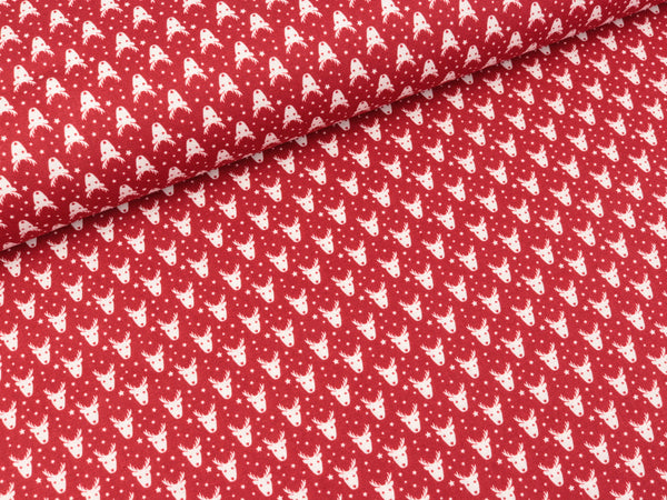 Baumwoll Webware Nordpol Minirentiere weiß auf Rot