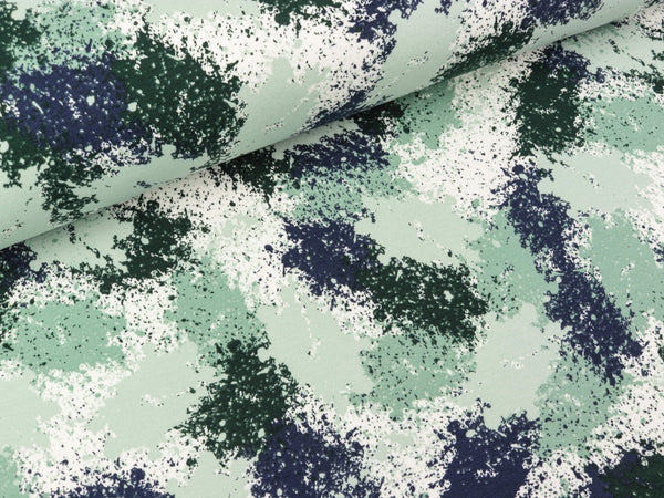 French Terry Print Farbkleckse bunt auf Mint
