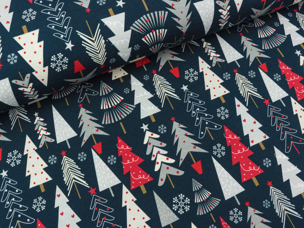 Baumwolljersey Jesse Tannenbäume auf Dunkelblau