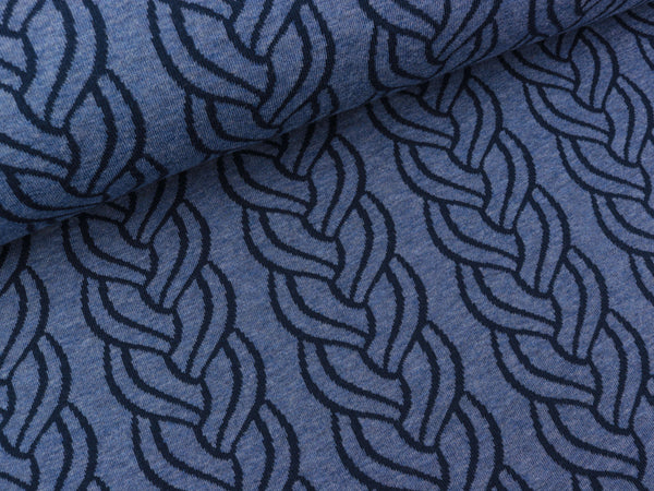 Reststück 23cm - Hamburger Liebe Jacquard Sweet Home Plait Doubleface jeansblau melange-blue navy