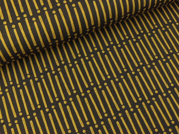 French Terry Mini Forest Strich-Punkt senfgelb-anthrazit