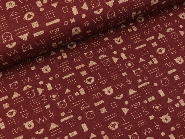 French Terry Mini Forest Motive beige auf Rostrot