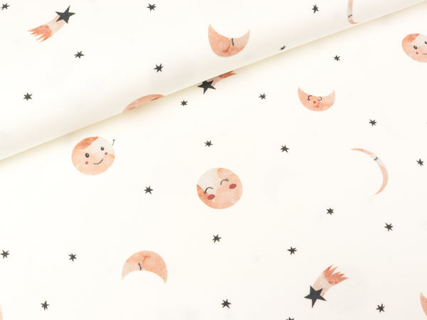 French Terry Mini Forest Mond und Sterne altrosa auf Creme