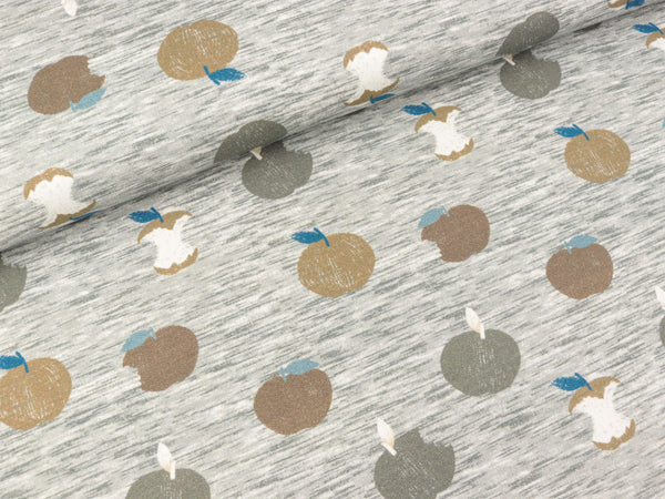 French Terry Mini Forest Bunte Äpfel auf hellgrau meliert