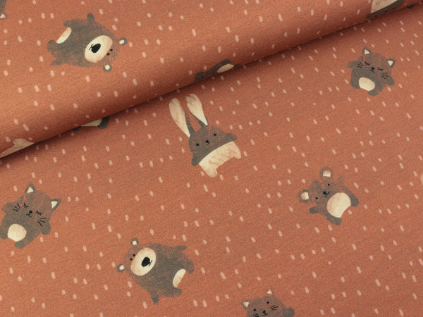 French Terry Mini Forest Hase und Co auf hellem Terracotta