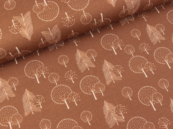 French Terry Mini Forest Bäume weiß auf hellem Terracotta