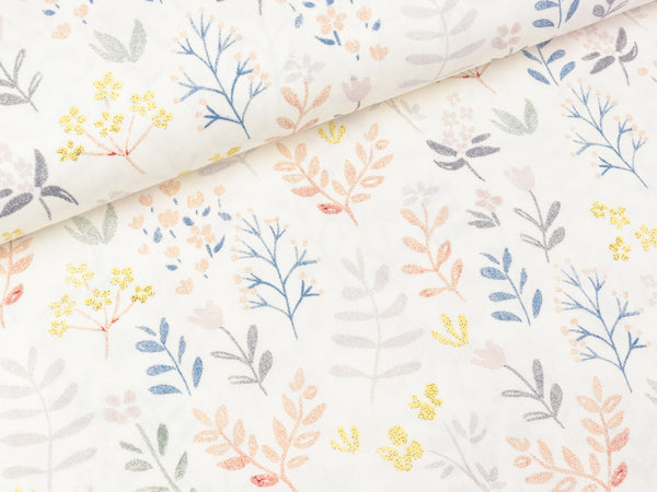 Baumwollpopeline Flowers bunt auf Off white Organic Cotton
