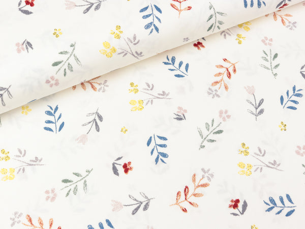 Baumwollpopeline Small Flowers bunt auf Off white Organic Cotton