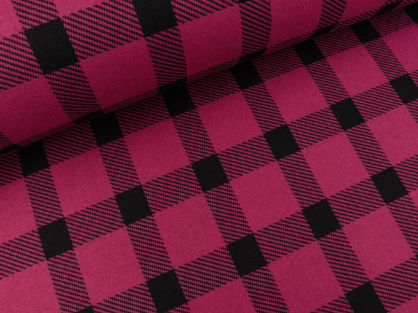 Mantel- und Jackenstoff Glasgow Print Check dark fuchsia-schwarz