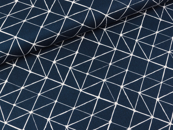 Baumwoll Webware Kurt Linien weiß auf Dunkelblau