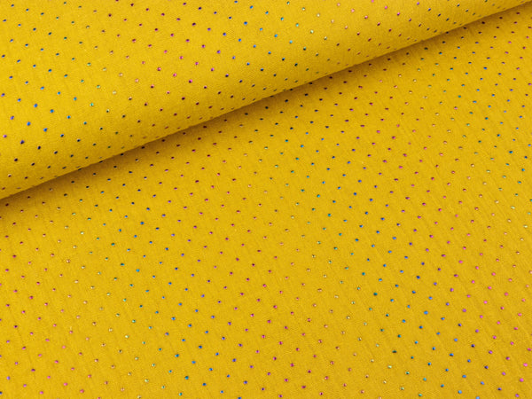 Baumwoll Musselin Double Gauze Bambino Dew Drops bunt auf Curry