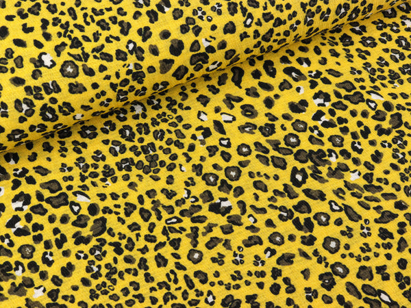 Viskose Crincle Leoprint bunt auf Schwefelgelb