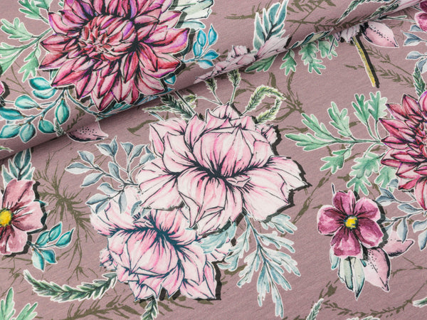 Baumwolljersey My Watercolor Garden altrosa by Lila-Lotta