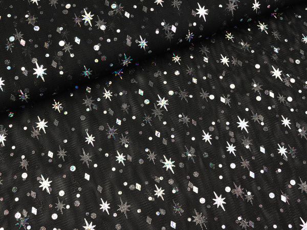 Weicher Feintüll Elsa schwarz mit Glitzersternen