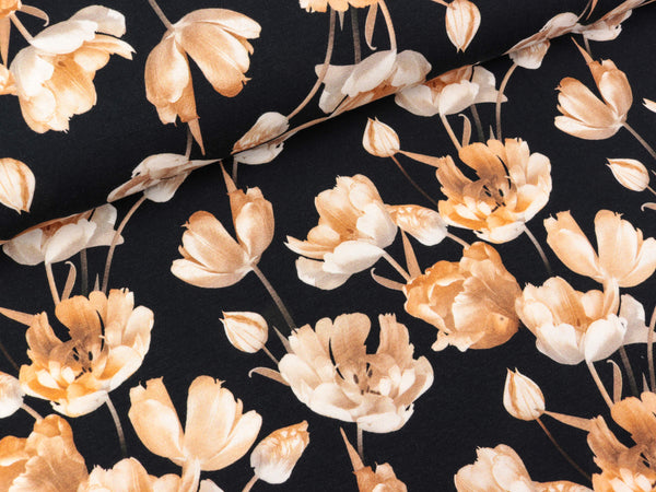 Baumwolljersey Jonne Tulpen auf Schwarz