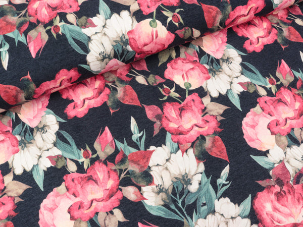 Baumwolljersey Jonne Rosengarten auf Schwarz