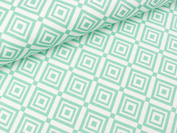 Baumwolljersey Theo Grafisches Muster mint auf Weiß