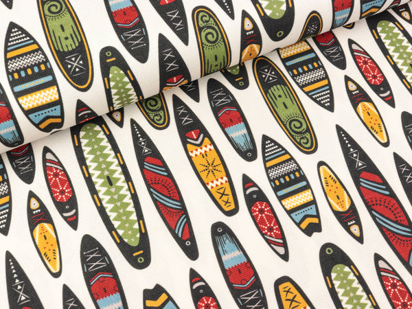 Baumwollcanvas Happy Surfbretter auf Weiß