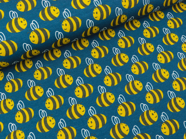 Baumwolljersey Animal Minis Bienen auf Jeansblau by Käselotti
