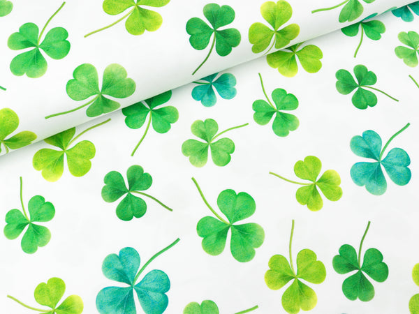 Baumwolljersey Jesse Kleeblätter auf Weiß