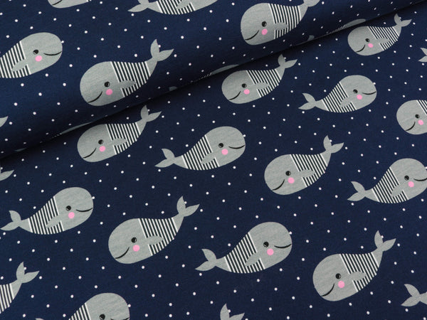 Baumwolljersey Jesse Walfische auf Nachtblau