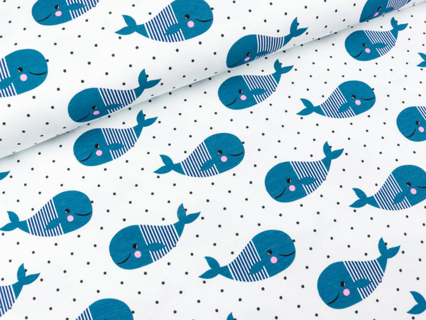 Baumwolljersey Jesse Walfische auf Weiß