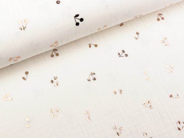 Baumwoll Musselin Double Gauze Bambino Foil Kirschen kupfer auf Offwhite