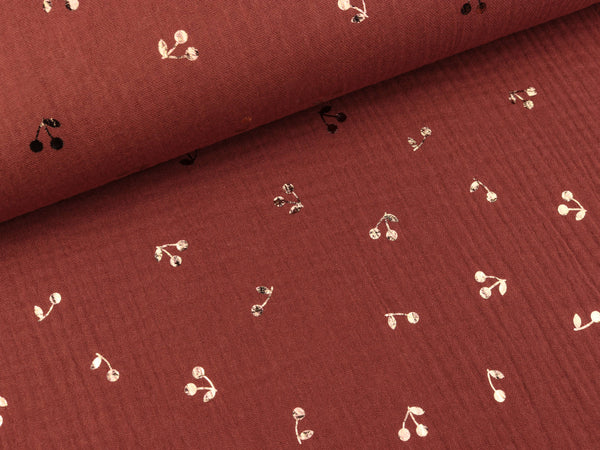 Baumwoll Musselin Double Gauze Bambino Foil Kirschen kupfer auf Terra