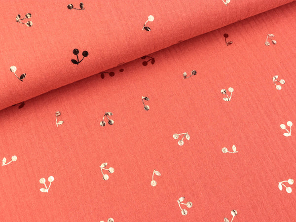 Baumwoll Musselin Double Gauze Bambino Foil Kirschen kupfer auf Pumpkin